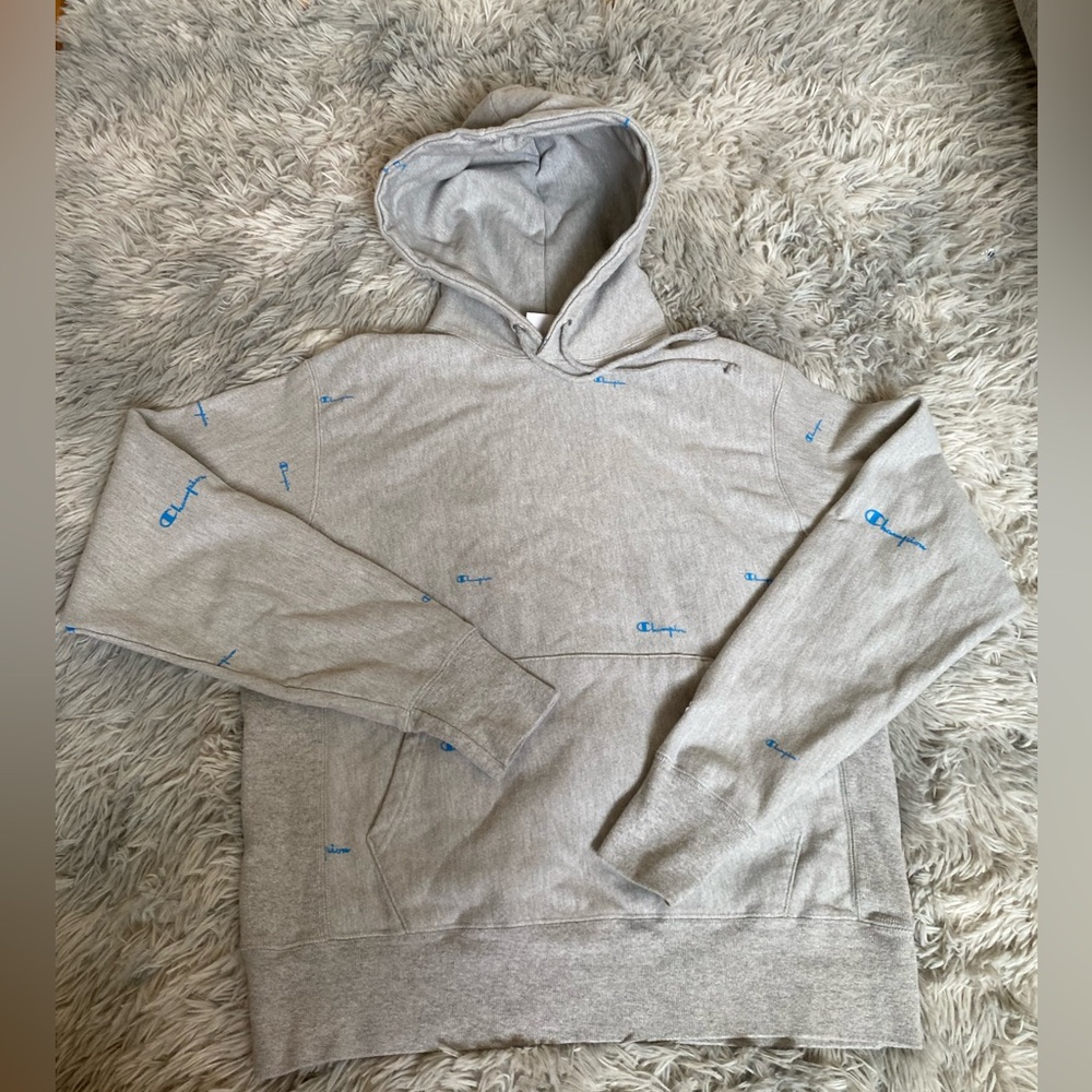 Champion REVERSE WEAVE‎ ALL OVER PRINT Logo Grey Pullover Men's Hoodie